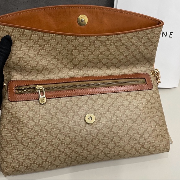 CÉLINE VINTAGE MACADAM CANVAS FLAP SHOULDER BAG WITH CHAIN STRAP - Picture 8 of 9